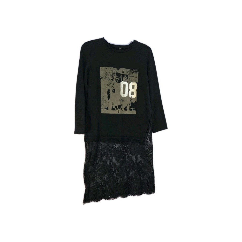 Lace Hem Sweatshirt Dress Size XL Punk Fairy Grunge Gothic Y2K Mixed Media Style
